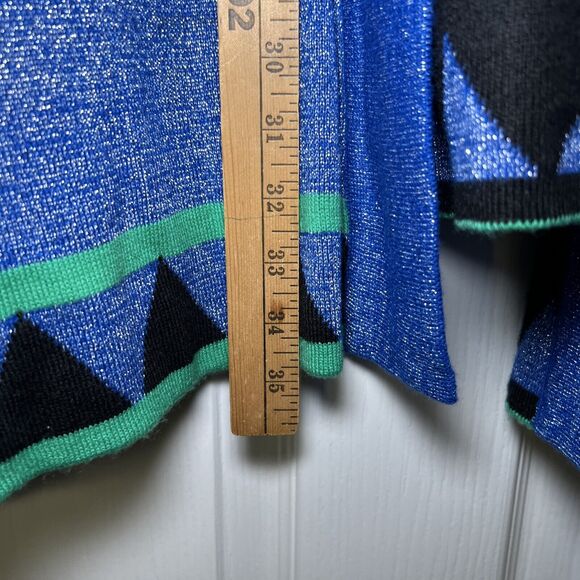 ASHRO Open Shawl Poncho Cardigan Sweater OS Metallic Blue Green Black Tribal - Picture 6 of 8